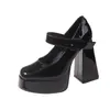 Sapatos Mary Jane de Salto Ultra Alto Estilo Francês para Mulheres, Novo Salto Grosso, Plataforma Altíssima, Adequados para Combinar com Vestidos, Sapatos de Salto Único Tamanho Petite, Sapatos Pequenos de Couro