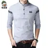 Camiseta de algodón de manga larga para hombre cuello liso color sólido joven y de mediana edad coreana ajuste slim camiseta interior ropa de otoño guapa venta al por mayor para hombre