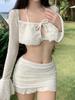 Lindo Conjunto de Quatro Peças Dividido de Manga Longa Chanel de Alta Qualidade Maiô Biquíni de Praia Feminino