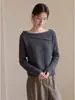 Suéter tejido de un solo hombro color albaricoque suave estilo francés para mujer, diseño de otoño, nicho, adelgazante, top básico de manga larga