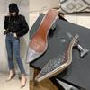 Sandalias de tacón de aguja con diamantes de imitación transparentes de estilo coreano, zapatos de cristal para mujer, tacones altos, tallas grandes, comercio exterior, novedad de verano de 2024