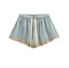 Borde de Encaje 2026 Verano Nuevo Estilo Chica Caliente Pantalones de Dormir Cintura Alta Elástica Cordón Shorts para Casa Shorts de Satín para Mujer