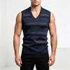 Novo suéter colete casual masculino transfronteiriço 2026, top de malha listrado moderno com decote V
