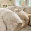 Conjunto de cuatro piezas de algodón puro para niña con dibujos animados de estilo ins, sábana individual con estampado floral de algodón puro fresco, funda de edredón y juego de tres piezas