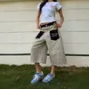 Jeans retro americanos con estampado de leopardo para mujer, diseño de bolsillo de verano, pantalones rectos cropped holgados de alta costura
