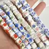 Cuentas cuadradas de cerámica de porcelana azul y blanca para manualidades, cadena tejida con cordón rojo para teléfono móvil, pulsera, collar, accesorios de joyería DIY