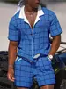 Camisa Cruzada Internacional para Hombre Traje de Cuadros Camisa Floral Casual para Hombre Camisa de Manga Corta con Solapa Estampada Traje