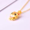 Collar de Oro 3D Color Oro Latón Chapado Oro Lao Cuentas de Transferencia Zorro de Nueve Colas Pintura Horneada para Mujer Lindo Colgante de Zorro