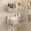Estante de Almacenamiento Minimalista de Acero Inoxidable para Baño Organizador de Pared para Lavabo Cosméticos y Productos de Cuidado de la Piel