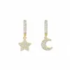 Pendientes Brillantes de Estrella y Luna de la Serie Imprint con Tachuelas de Diamante, Pendientes de Estrella, Pendientes Dulces de Moda Simples y de Alta Gama para Mujer