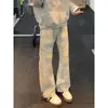 Jeans de hombre con estampado tie-dye retro americano, efecto desgastado, pantalones elegantes de streetwear, jeans de pierna recta ajustados de moda