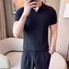 Verão Novo Tricô de Manga Curta Masculino Camisa Polo Texturizada Gola Lapela Decote V Slim Camiseta de Negócios Comércio Exterior Atacado Transfronteiriço
