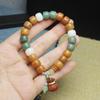 Pulseira Daifa Duobao de Raiz de Bodhi de Jade Branco Pulseira de Contas de Balde para Homens e Mulheres Couro Yin Envelhecido Anel Único Contas de Buda