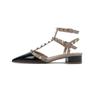 Sandalias de Tacón Grueso con Tachuelas, Punta Cerrada, Color Nude, Estilo Hada, con Tiras, Punta Fina, Versátiles para Mujer, Verano 2026