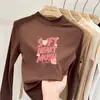 Camiseta linda y casual de manga larga para niñas, nueva colección otoño/invierno 2026, hecha de tela polar suave, estilo pullover con cuello semialto