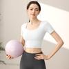 Roupa de Yoga Manga Curta com Bojo Slim-fit Emagrecedora Top Esportivo Sofisticado Elegante Camiseta de Manga Curta Roupa de Fitness para Mulheres no Verão