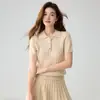 Polo de cachemira para mujer, tejido de ochos, casual, corte holgado, elegante, estilo "old money", cachemir, nuevo para otoño e invierno, tejido de manga corta