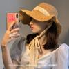 Sombrero de Paja con Correa de Encaje Estilo Japonés para Mujer Verano ins Fresco y Dulce Hada Sombrero de Pescador de Paja Sombrero Parasol