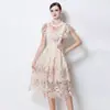 Vestido de Moda de Gama Alta de Manga Corta para Mujer, Nuevo Estilo Francés, Encaje de Ganchillo Hueco de Alta Resistencia, Elegante Vestido Largo que Ceñe la Cintura