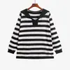 Suéter de punto para mujer talla grande con cuello navy, estilo otoño 2026, top holgado casual a rayas de bloques de color para mujeres talla grande 25116