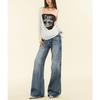 Pantalones de pierna ancha tipo mopa de cintura alta para primavera y otoño 2025, diseño adelgazante, nuevo retro azul, para usar con prendas exteriores pequeñas de mujer