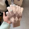 Luvas Espessas Versáteis Fofas para Estudantes, Simples, Compatíveis com Tela de Toque, Cinco Dedos, Pelúcia, Xadrez, Luvas de Inverno para Ciclismo para Mulheres
