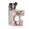 Caja de Almacenamiento Giratoria para Brochas de Maquillaje a Prueba de Polvo Organizador de Esponjas de Belleza para Escritorio Estante de Almacenamiento para Labiales Caja de Almacenamiento para Tocador