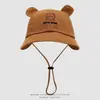 Gorro de Pescador Transpirable para Exteriores con Bordado de Oso de Dibujos Animados para Niños, Sombrero de Sol de Ala Ancha Estilo Coreano para Bebé en Otoño, Venta al por Mayor