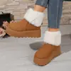 Botas de Nieve de Piel Gruesa de Invierno para Mujer Suela Gruesa Que Aumenta la Altura Zapatos de Pan Calientes Antideslizantes Zapatos Grandes de Algodón sin Cordones Plataforma Cortos