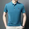 Nova Camiseta Masculina Pai de Meia-Idade Verão Seda Gelo Camiseta Básica Masculina Top Camisa Polo Roupas Masculinas