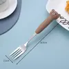 Cuchara y Tenedor de Acero Inoxidable 304 Vajilla Infantil Tenedor con Mango de Silicona Duradero Grado Alimenticio Cuchara de Dibujos Animados Fábrica Doméstica