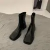 Botines estilo tweed con bloques de color, tacón grueso, punta cuadrada, ajuste ceñido al tobillo, zapatos de mujer, nuevos botines Chelsea de mezclilla 2025