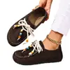 Otoño 2025 Talla Grande Comercio Exterior Casual Nuevos Mocasines para Mujer Transfronterizos Gamuza Con Cordones Punta Redonda Zapatos de Suela Gruesa Retro Bordados
