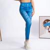 Leggings ajustados de cintura alta con estampado de mezclilla de imitación, pantalones con bolsillos falsos elásticos de cadera sexys europeos y americanos.