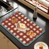 Tapete Drenante Criativo Retro para Cozinha, Tapete Anti-Escaldante e Isolante Térmico para Tigelas e Hashis de Mesa, Tapete Absorvente de Água de Terra de Diatomáceas para Balcão de Bar e Máquina de Café