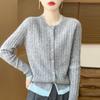 100% Lana Otoño e Invierno 2026 Nuevo Cardigan Chaqueta de Punto Retorcido Corto de Cuello Redondo para Mujer Falso Dos Piezas Bloque de Color