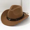 Sombrero Unisex de Fieltro Suave para Hombre y Mujer con Diseño de Cabeza de Toro Tridimensional, Banda Marrón, Estilo Británico Lujoso, Sombrero de Moda Retro