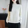 Nuevo suéter de punto jacquard 100% algodón para otoño e invierno para mujer, engrosado, cálido, holgado, cuello semi alto, prenda básica