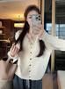 Foto Real Outono e Inverno Malha Delicada com Pontos de Renda Cardigã Suéter Gola V Feminino Suave Solto Versátil Camisa Base 73500