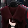 Chaleco de pico, cárdigan de punto sin mangas para hombre, chaleco casual de negocios para mediana edad y personas mayores, nuevo suéter de otoño e invierno para hombre