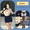 Lingerie Sexy, Saia Sexy de Cintura Alta Justa com Decote Profundo Transparente, Uniforme de Aeromoça, Conjunto de Pijama para Role-Playing, Desejo Puro