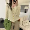 Chaqueta cárdigan de punto verde fresco estilo coreano, nuevo modelo otoño 2026, cuello redondo, de un solo pecho, top suéter estilo francés