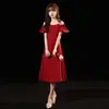 Vestido Tostado Novia Puede Usar Normalmente Vestido de Compromiso de un Hombro Falda Mujer Petite Rojo Tirantes Falda de Longitud Media Elegante