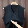 Chaleco de Punto Jacquard con Bolsillo de Cuello en V de Moda para Hombre, Chaleco de Negocios Casual de Gama Alta para Hombres de Mediana Edad y Mayores
