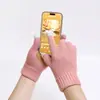 Guantes antideslizantes con etiqueta de cuero, lana tejida de color sólido, para pantalla táctil, cálidos, con rayas verticales, guantes de invierno de alta gama para hombres y mujeres, al por mayor