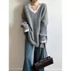 Otoño e Invierno 2025 Cuello en V Encaje Empalmado Moda Casual Prendas de Punto Suéter Pulóver para Mujer Holgado Suave y Sedoso Top de Punto