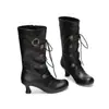 Botas Femininas Estilo Martin para Comércio Exterior, Botas Versáteis de Couro de Cano Médio para Outono e Inverno, Bico Redondo, Zíper Lateral, Solado de Borracha, Antiderrapante, Botas Femininas de Tamanho Grande