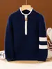 Suéter de Punto para Niños 2026 Otoño/Invierno Nuevo de Lana Pura con Cuello Alto y Media Cremallera con Diseño Incrustado y Bloque de Color Manga Larga