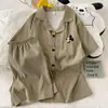 Cardigã de Algodão Nuvem de Verão com Gola Lapela, Estilo Doce e Menina, Pijama Popular de Desenho Animado, Shorts de Manga Curta, Conjunto de Roupa de Casa Feminina