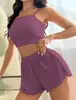 Conjunto de shorts com alça simples de cor sólida, estilo europeu e americano, novo, simples, para o verão, feminino, slim fit, transfronteiriço 2026